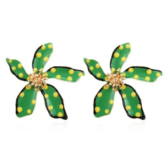 Anthropologie Green  Flower Earrings - Picture 4 of 5